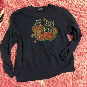 Navy Raccoon Print Crew Neck Sweater